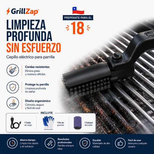 GrillZap: Kit Cepillo Parrilla + 1 par de guantes y 2 cabezales de regalo!