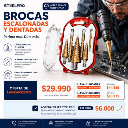 SteelPro: Brocas Escalonadas (6 piezas)