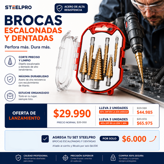 SteelPro: Brocas Escalonadas (6 piezas)